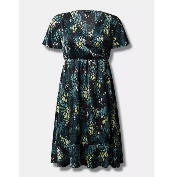 Torrid Black Green Geo Bubble Print Flutter Sleeve Wrap Dress Size‎ 2X Pockets - Picture 4 of 12